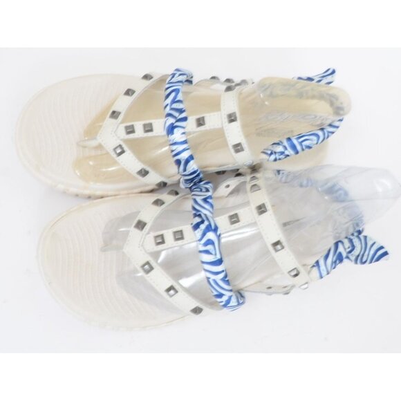 Skechers Goga Mat Leather White Blue Studded Strappy Sandals Beachy Women's 8 - Picture 8 of 10